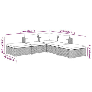vidaXL 5-piece Garden Lounge Set with Cushions Poly Rattan Brown