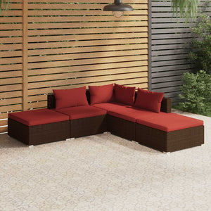 vidaXL 5-piece Garden Lounge Set with Cushions Poly Rattan Brown