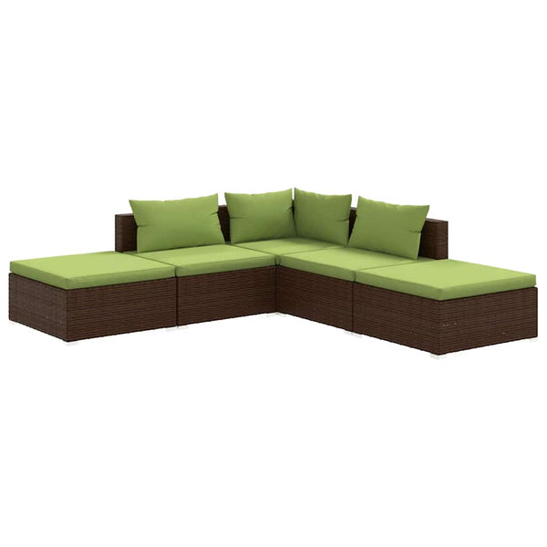 vidaXL 5-piece Garden Lounge Set with Cushions Poly Rattan Brown