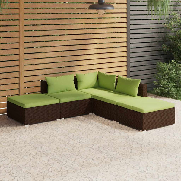 vidaXL 5-piece Garden Lounge Set with Cushions Poly Rattan Brown