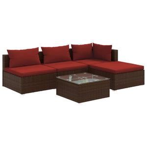 vidaXL 5-piece Garden Lounge Set with Cushions Poly Rattan Brown