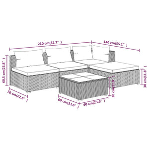 vidaXL 5-piece Garden Lounge Set with Cushions Poly Rattan Brown