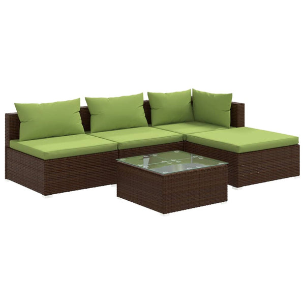 vidaXL 5-piece Garden Lounge Set with Cushions Poly Rattan Brown
