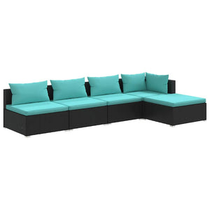 vidaXL 5-piece Garden Lounge Set with Cushions Poly Rattan Black