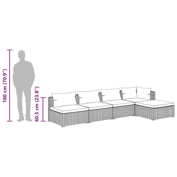 vidaXL 5-piece Garden Lounge Set with Cushions Poly Rattan Black
