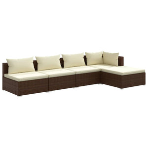 vidaXL 5-piece Garden Lounge Set with Cushions Poly Rattan Brown