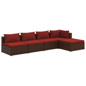 vidaXL 5-piece Garden Lounge Set with Cushions Poly Rattan Brown