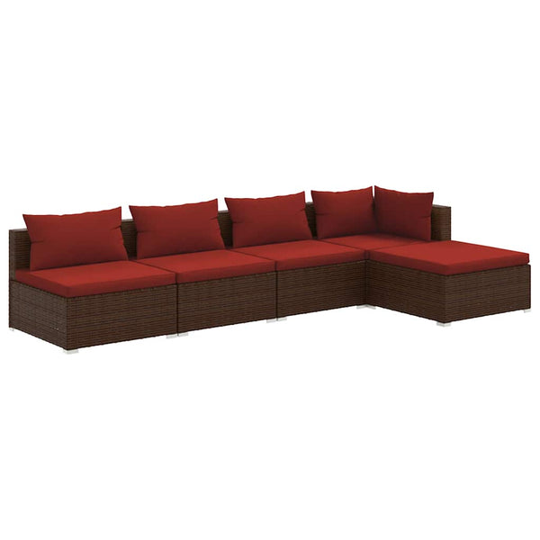 vidaXL 5-piece Garden Lounge Set with Cushions Poly Rattan Brown