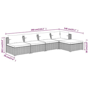 vidaXL 5-piece Garden Lounge Set with Cushions Poly Rattan Brown