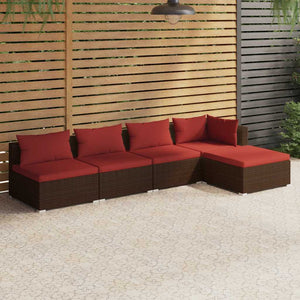 vidaXL 5-piece Garden Lounge Set with Cushions Poly Rattan Brown