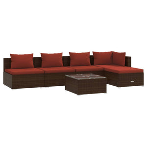 vidaXL 6-Piece Garden Lounge Set with Cushions Poly Rattan Brown