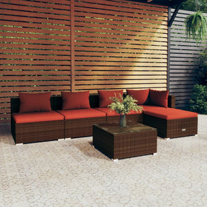 vidaXL 6-Piece Garden Lounge Set with Cushions Poly Rattan Brown