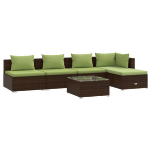 vidaXL 6-Piece Garden Lounge Set with Cushions Poly Rattan Brown