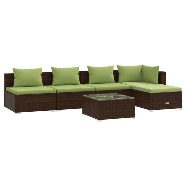 vidaXL 6-Piece Garden Lounge Set with Cushions Poly Rattan Brown