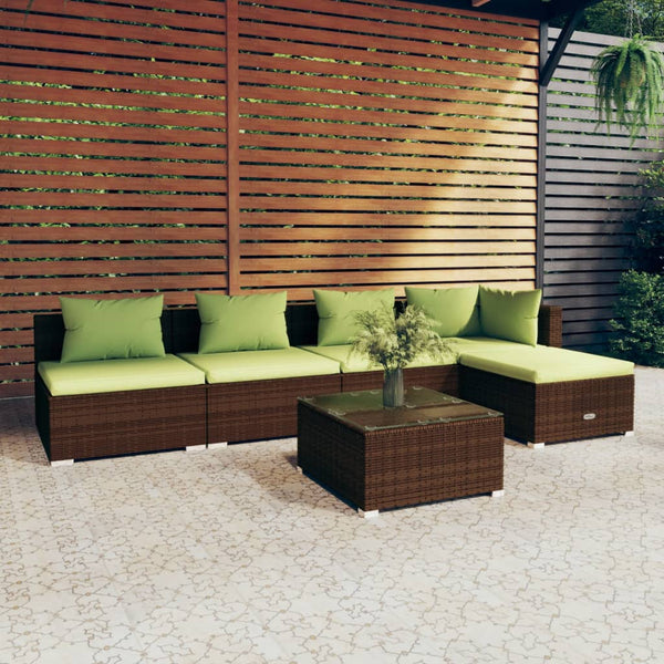 vidaXL 6-Piece Garden Lounge Set with Cushions Poly Rattan Brown