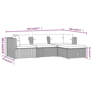 4-tlg. Garten-Lounge-Set mit Kissen Poly Rattan Schwarz