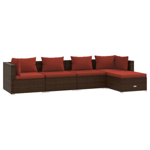 5-tlg. Garten-Lounge-Set mit Kissen Poly Rattan Braun