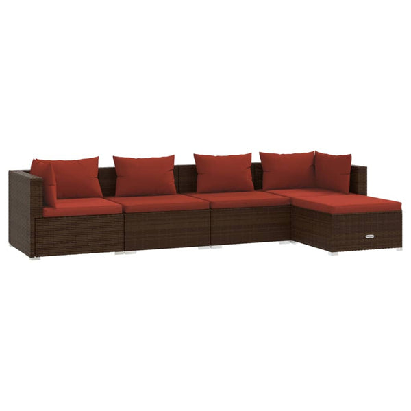5-tlg. Garten-Lounge-Set mit Kissen Poly Rattan Braun