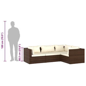 4-tlg. Garten-Lounge-Set mit Kissen Poly Rattan Braun