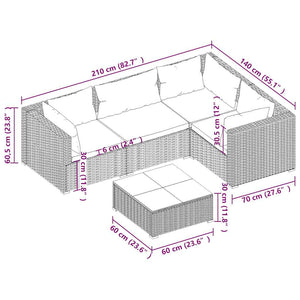 5-tlg. Garten-Lounge-Set mit Kissen Poly Rattan Braun