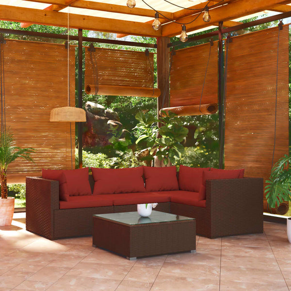 5-tlg. Garten-Lounge-Set mit Kissen Poly Rattan Braun