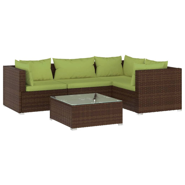 5-tlg. Garten-Lounge-Set mit Kissen Poly Rattan Braun