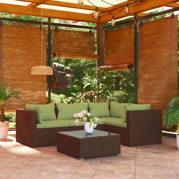 5-tlg. Garten-Lounge-Set mit Kissen Poly Rattan Braun
