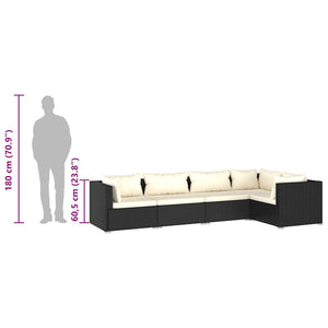 5-tlg. Garten-Lounge-Set mit Kissen Poly Rattan Schwarz