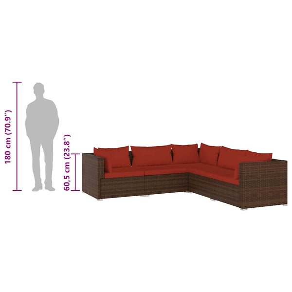5-tlg. Garten-Lounge-Set mit Kissen Poly Rattan Braun