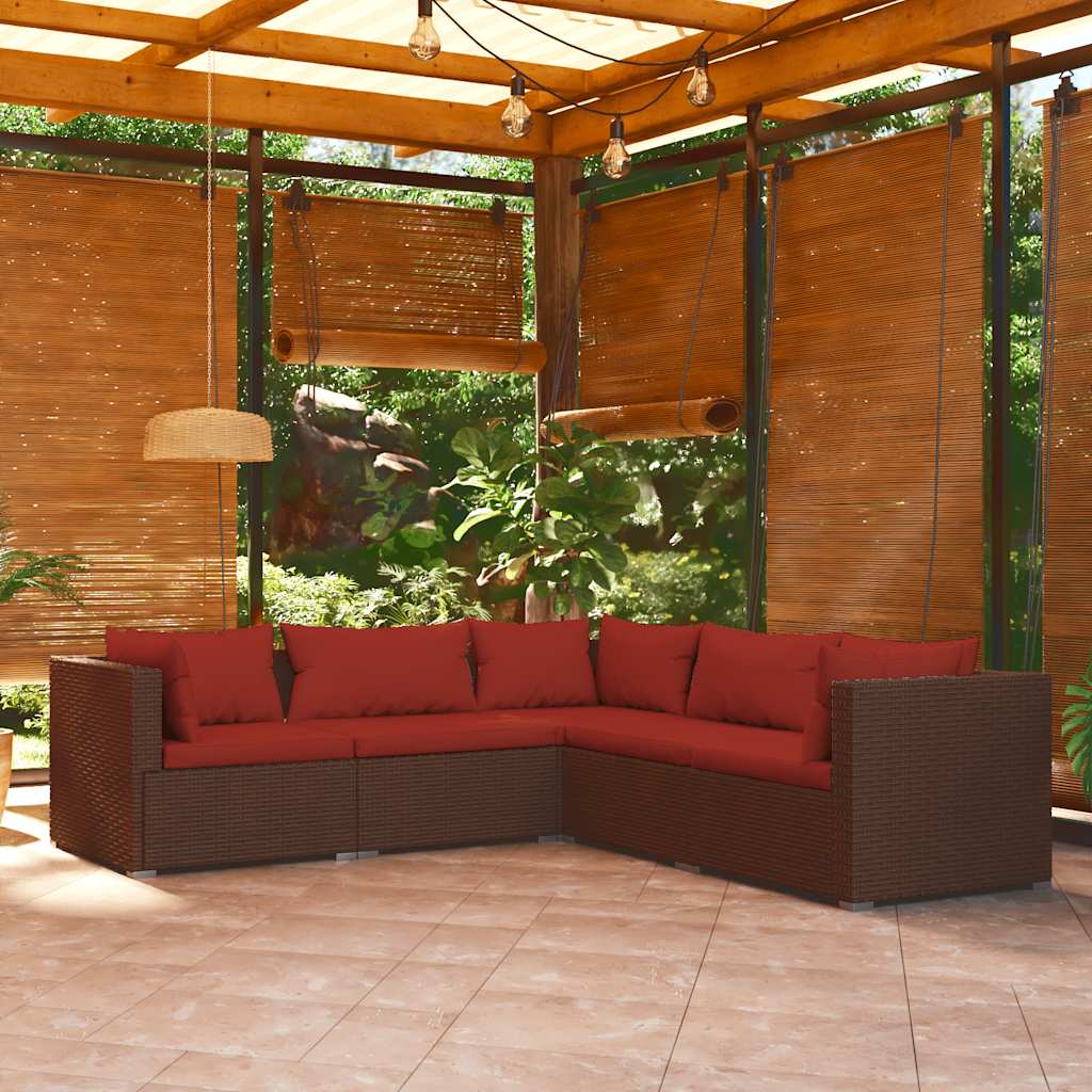 5-tlg. Garten-Lounge-Set mit Kissen Poly Rattan Braun