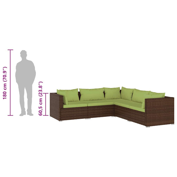 5-tlg. Garten-Lounge-Set mit Kissen Poly Rattan Braun
