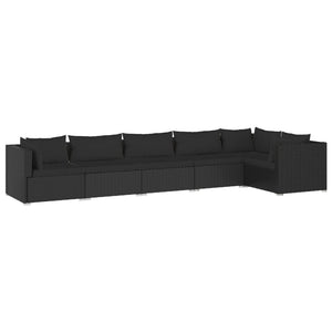 6-tlg. Garten-Lounge-Set mit Kissen Poly Rattan Schwarz