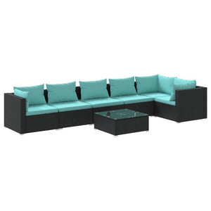 7-tlg. Garten-Lounge-Set mit Kissen Poly Rattan Schwarz