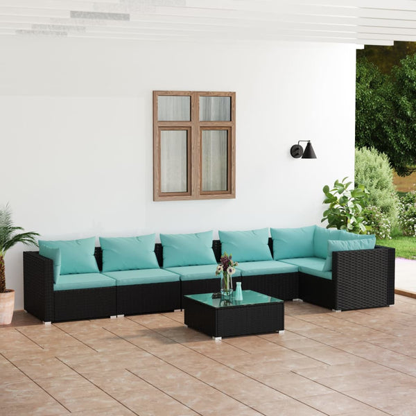 7-tlg. Garten-Lounge-Set mit Kissen Poly Rattan Schwarz