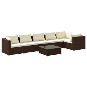 7-tlg. Garten-Lounge-Set mit Kissen Poly Rattan Braun