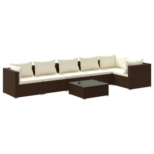 7-tlg. Garten-Lounge-Set mit Kissen Poly Rattan Braun