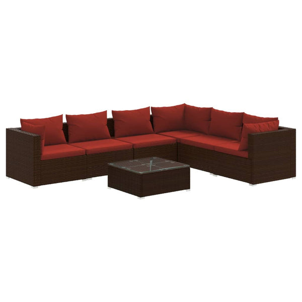 7-tlg. Garten-Lounge-Set mit Kissen Poly Rattan Braun