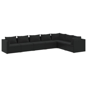 7-tlg. Garten-Lounge-Set mit Kissen Poly Rattan Schwarz