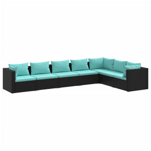 7-tlg. Garten-Lounge-Set mit Kissen Poly Rattan Schwarz