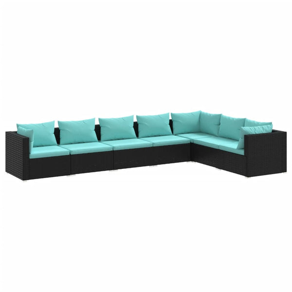 7-tlg. Garten-Lounge-Set mit Kissen Poly Rattan Schwarz
