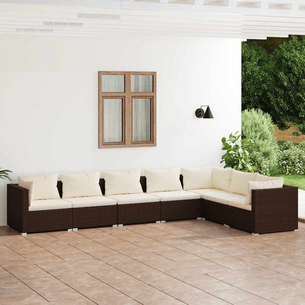 7-tlg. Garten-Lounge-Set mit Kissen Poly Rattan Braun