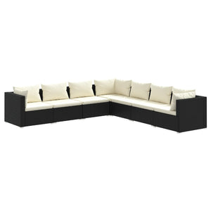 7-tlg. Garten-Lounge-Set mit Kissen Poly Rattan Schwarz