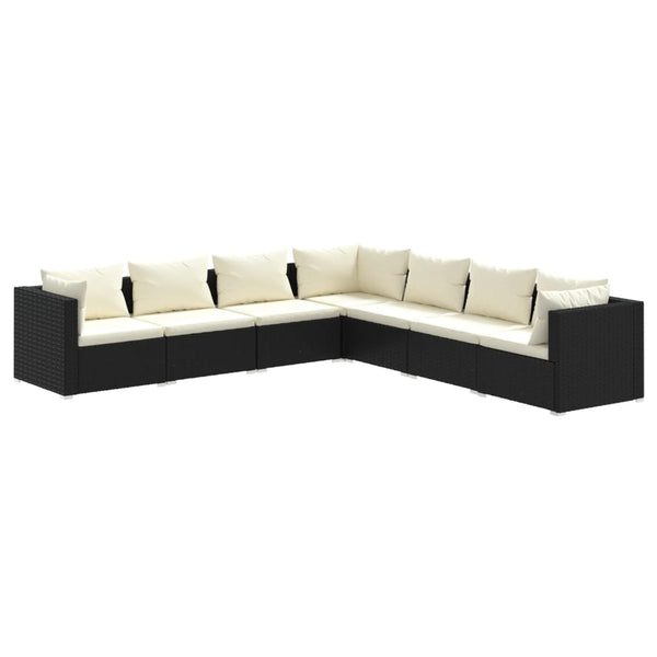 7-tlg. Garten-Lounge-Set mit Kissen Poly Rattan Schwarz