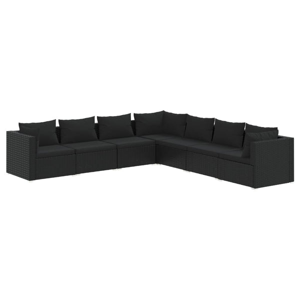 7-tlg. Garten-Lounge-Set mit Kissen Poly Rattan Schwarz