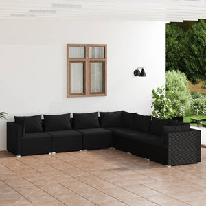 7-tlg. Garten-Lounge-Set mit Kissen Poly Rattan Schwarz