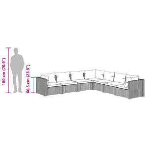 7-tlg. Garten-Lounge-Set mit Kissen Poly Rattan Braun
