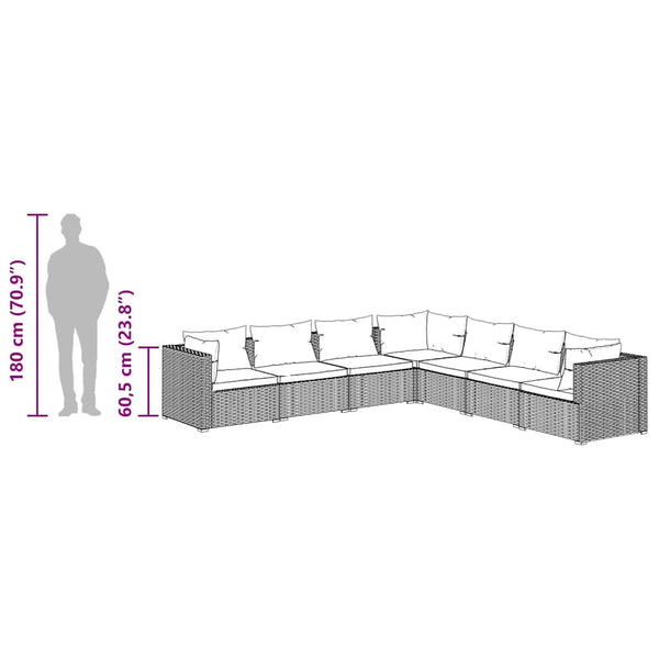 7-tlg. Garten-Lounge-Set mit Kissen Poly Rattan Braun
