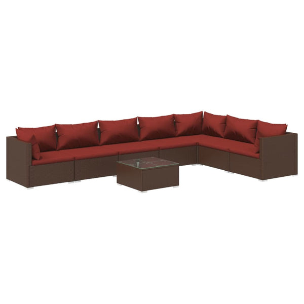 8-tlg. Garten-Lounge-Set mit Kissen Poly Rattan Braun