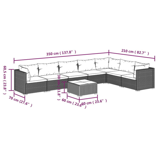 8-tlg. Garten-Lounge-Set mit Kissen Poly Rattan Braun