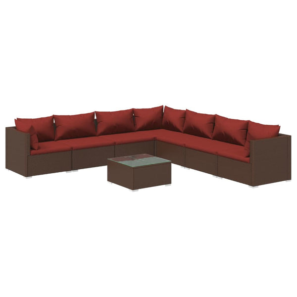 8-tlg. Garten-Lounge-Set mit Kissen Poly Rattan Braun